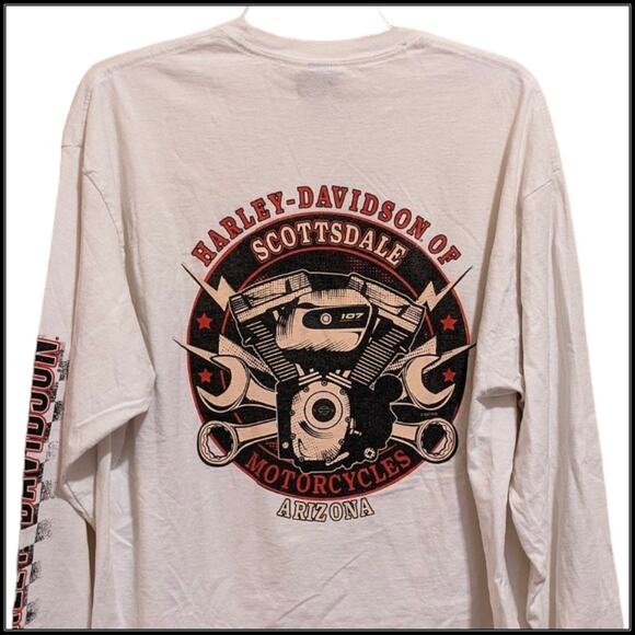 Long Sleeve HARLEY DAVIDSON MOTORCYCLES Shirt #1 Spellout Sleeve Scottsdale XL - Picture 3 of 7